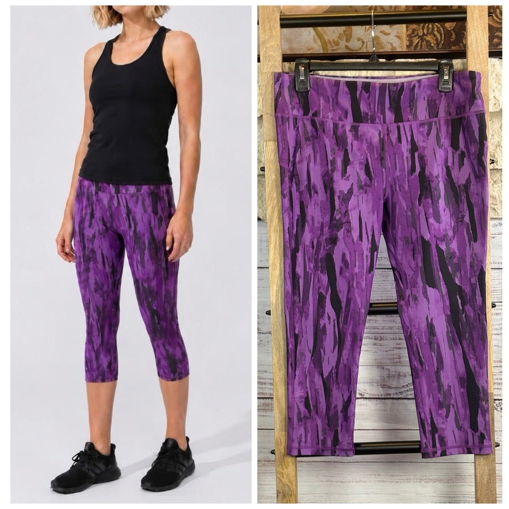Marika Sport Purple Abstract Print Cropped Leggings Size L 12-14